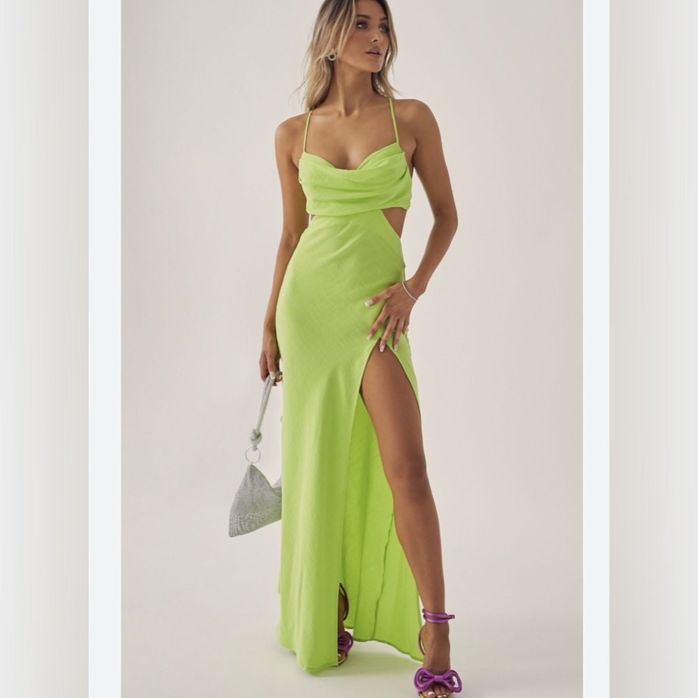 Showpo lime green maxi dress with cutouts